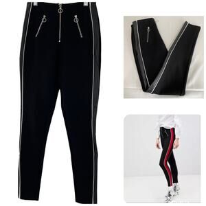 RIVER ISLAND Black Side Stripe Zip Detail Stretch Leggings EUR 34 UK 8 | US 6